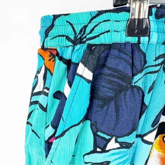 ✅ Talbots BLUE/GREEN Tropical Print COTTON WIDE LEG CROPPED PANTS SIZE LARGE - Picture 7 of 7